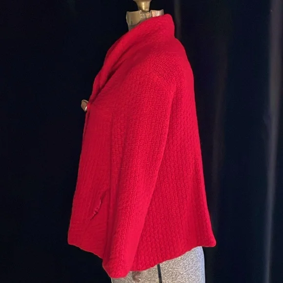 FREE PEOPLE 100% LAMBSWOOL CROPPED RED 3/4 SLEEVE JACKET - L - NWT ! ❤️🎄 - Picture 6 of 12